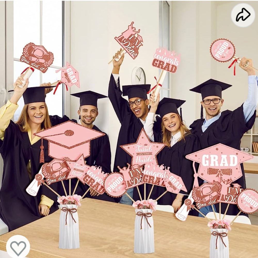 Crtiin 59 Pcs Graduation Party Decorations Graduation Centerpiece rose gold